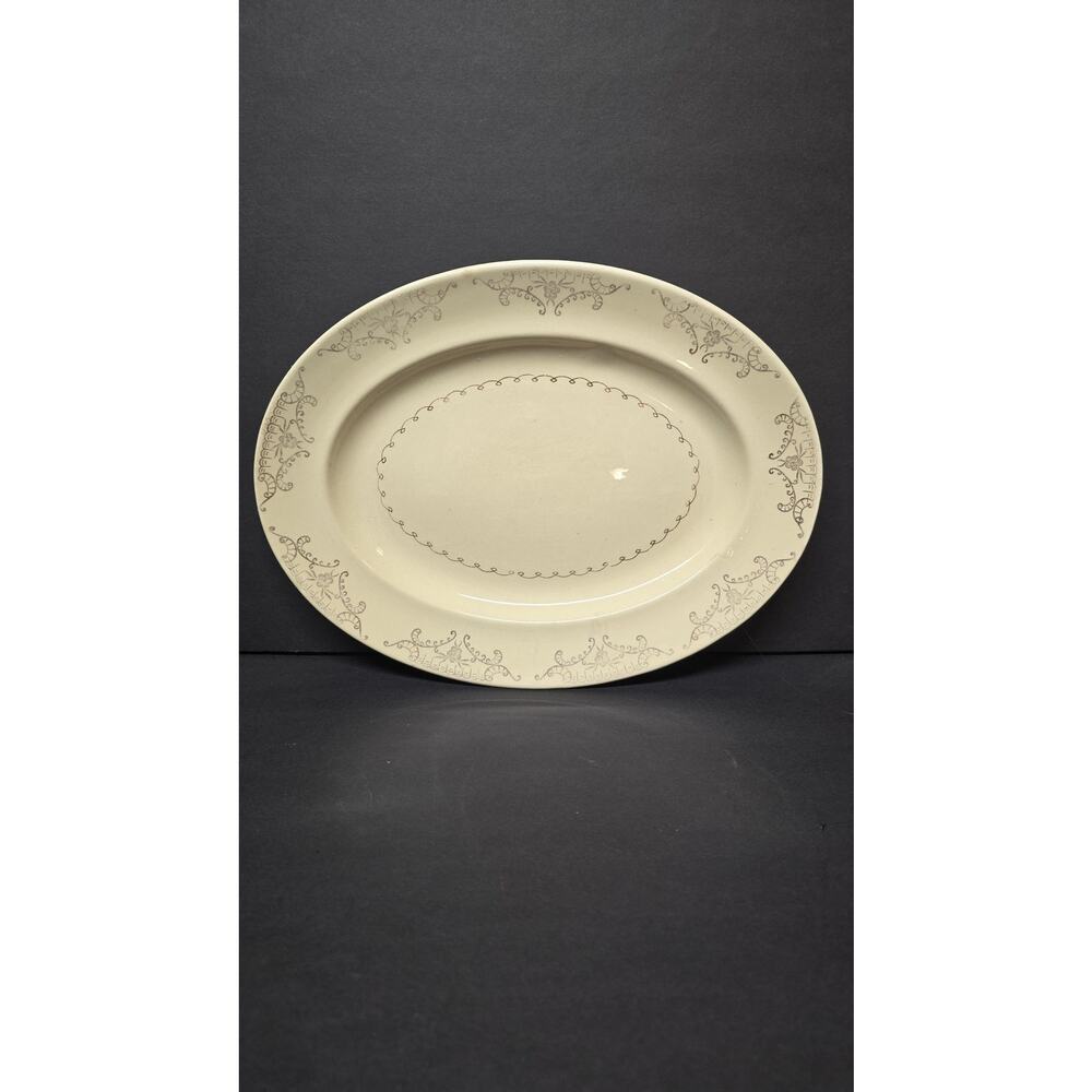 Vintage Paden City Pottery Oval Platter Scroll Floral USA 1940s Ceramic *chip